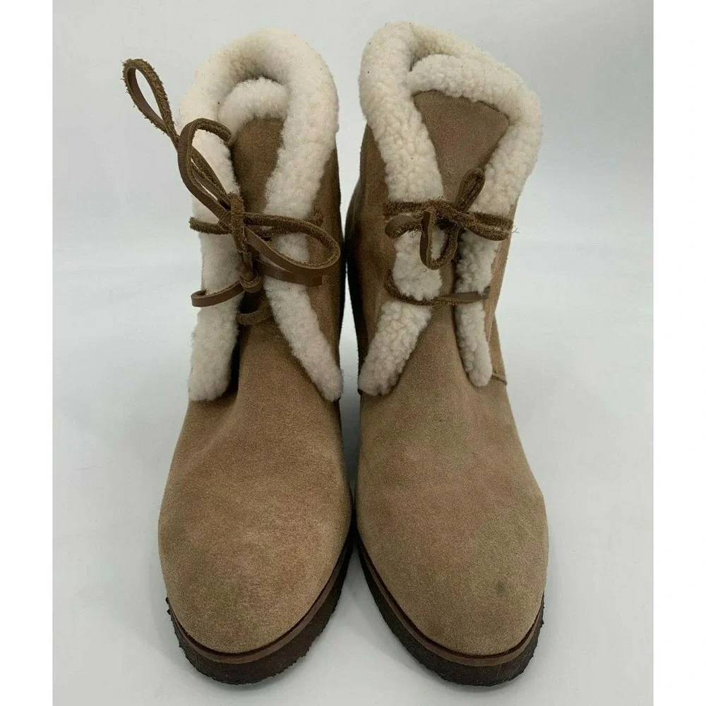 Splendid 9.5M Fleece Lined Wedge Heel Winter Booties Catalina Light Brown Suede